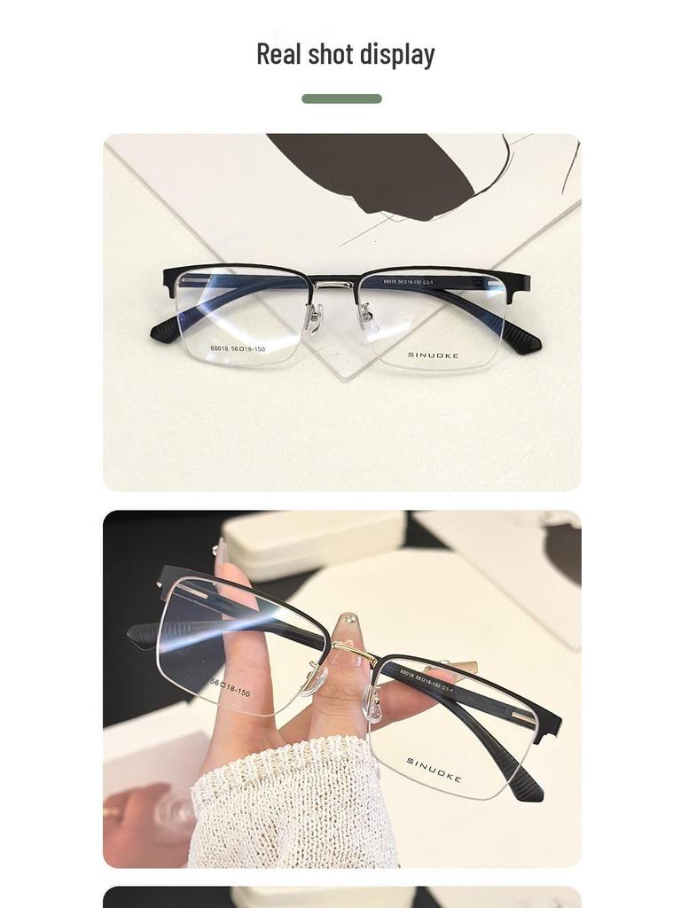 Men's Vintage Semi-Rimless Non-Magnetic Eyeglasses with Anti-Blue Light for Larger Faces (Prescription-Compatible).