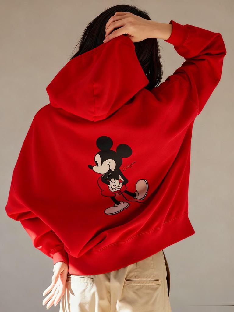 Übergroßes Disney Mickey Print Kapuzensweatshirt Herren Damen Streetwear Locker Lässiger Pullover Jacke Herbst/Winter Mode Y2k Oberteile