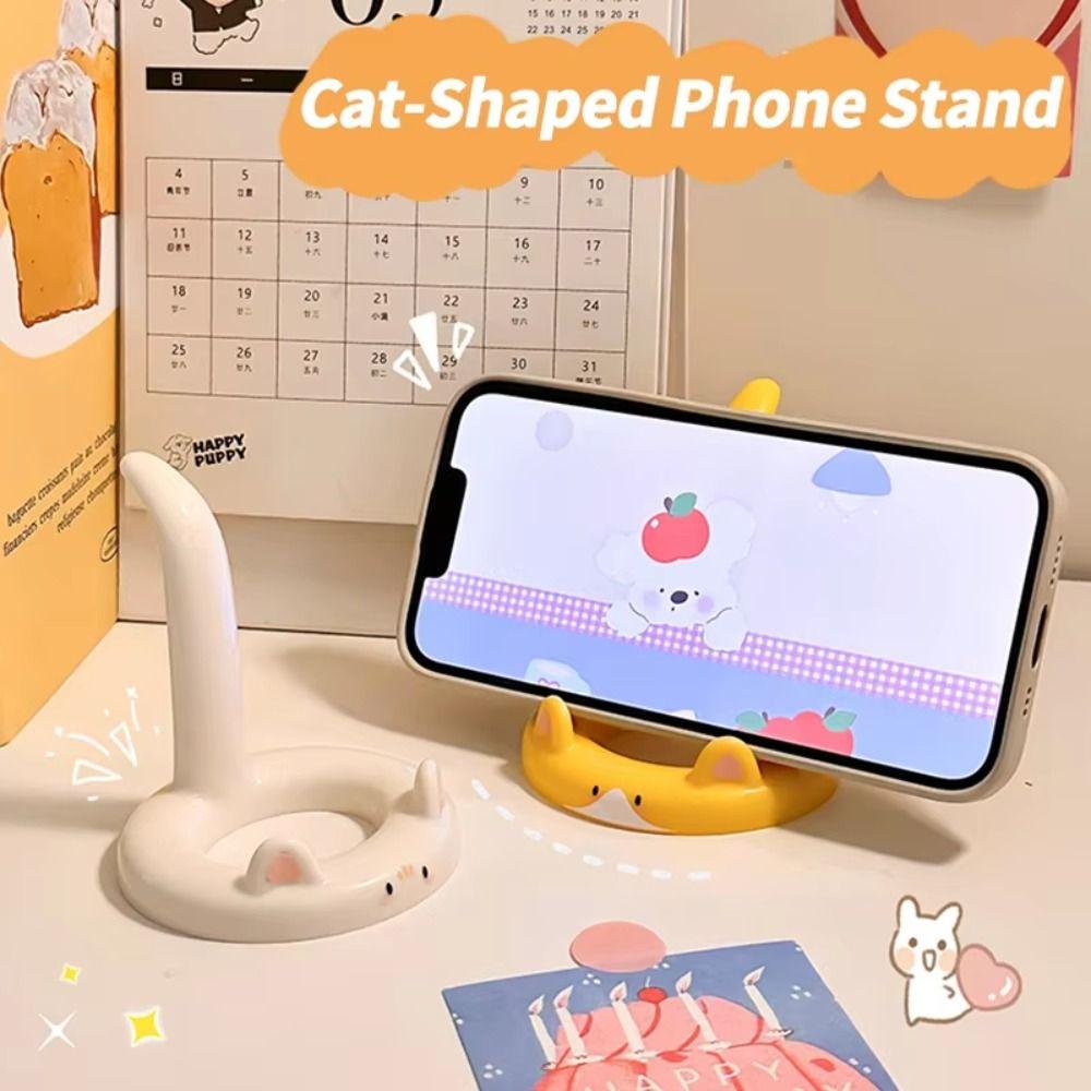 Anti Slip Cat Desktop Stand Resin Cat Shape Phone Bracket Cat Mobile Phone Holder  Home Ornaments