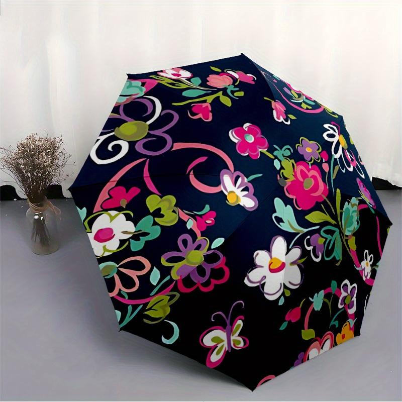 1pc Floral Pattern Automatic Open/close Umbrella, 8-Rib sturdy structure, Portable Travel Umbrella, Parties, Everyday Use, Outdoor Accessory