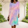 Women Plus Size Round Neck Long Sleeve Black Printed A Line Dress
