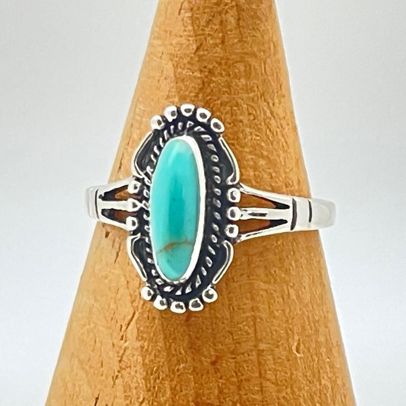 

Vintage Copper Irregular Oval Imitation Turquoise Ring, Women s Unique Design Ethnic Style Holiday Accessories Zircon 8