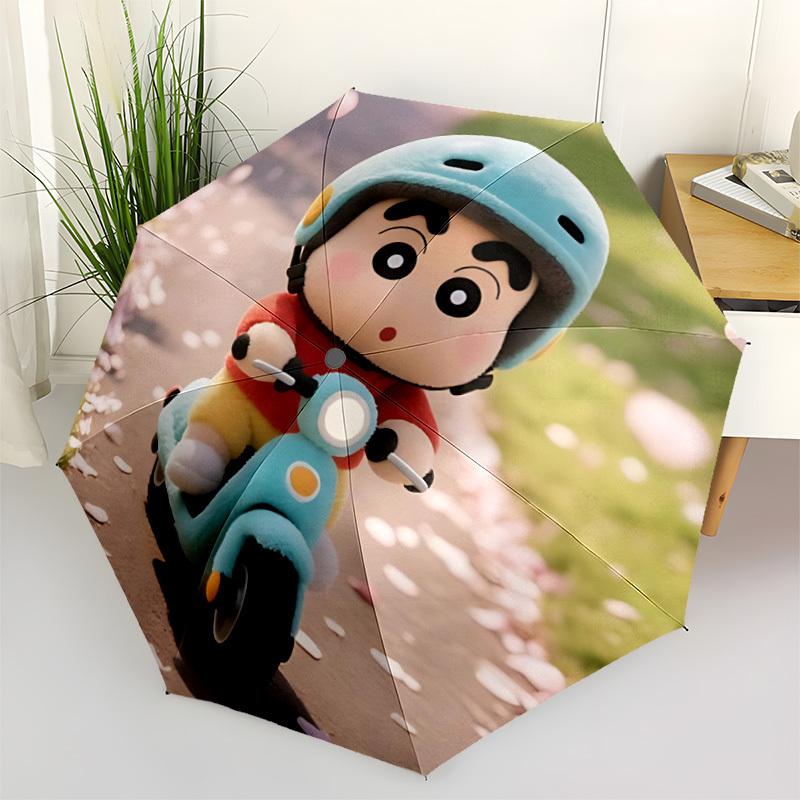 1pc Crayon Shin-chan Scooter Ride Automatic Open/close Folding Portable Cute Umbrella  with 8-Rib Structure for Women/Men, All-Season Use  a0901106