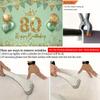 2D plane  1 elegant glittering 80th birthday backdrop wall  decorated with golden and green balloons  with the number 80