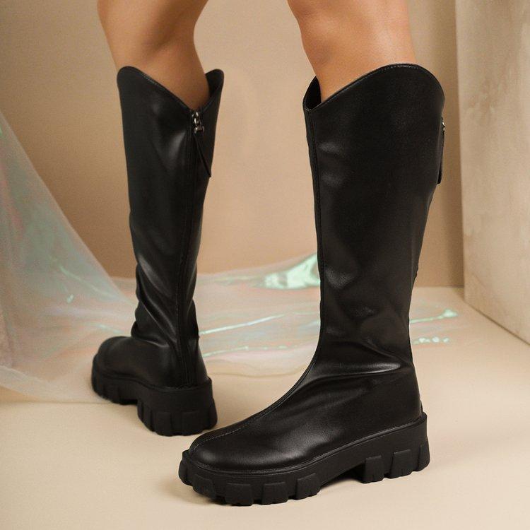 Women's Fashion Lace-up Belt Buckle Not Tired Feet Thick Sole Soft Elastic Comfortable Shock Absorption Waterproof Non-slip Casual Sports High Boots