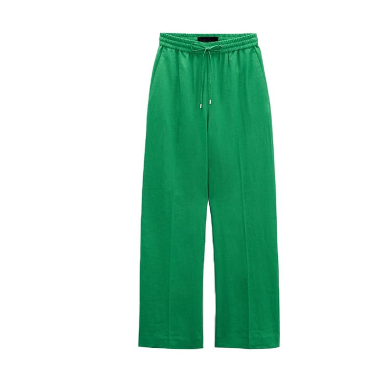 Spring New Arrival Mop Pants Linen Blended Stretch High Waist Wide Leg Pants 9929140 3067352