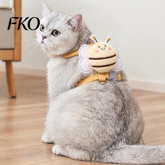Ajuste Seguro Corda de Guia para Animal de Estimação Coleira de Veludo para Gato com Guia, Colete à Prova de Fuga Jaqueta de Passeio Respirável Brinquedo de Pelúcia Abelha, Ajustável para Gatos Cães Pequenos