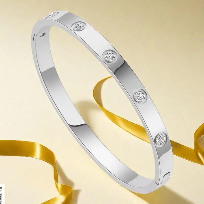 Women's Titanium Steel Bracelet with Inlaid Diamonds - Elegant Starry Design, Non-Fading, INS Style, High-End Full Diamond Bangle.