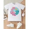 European Size Girls Round-neck Short-sleeved T-shirt with Hawaiian Beach Pattern Print