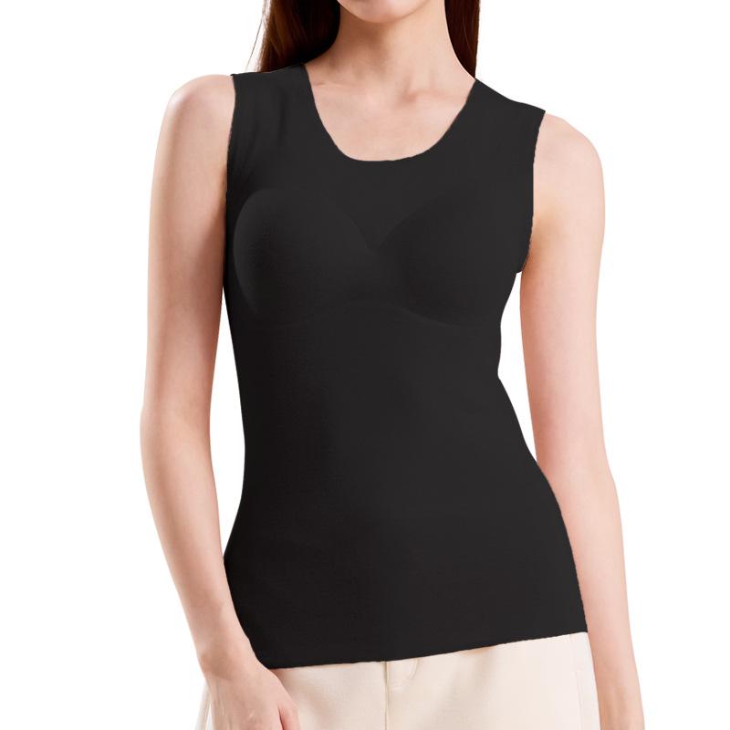 

Жилет с круглым вырезом из шерсти и шелка на флисовой подкладке с нагрудными подушечками - Теплый базовый слой без бюстгальтера для женщин L