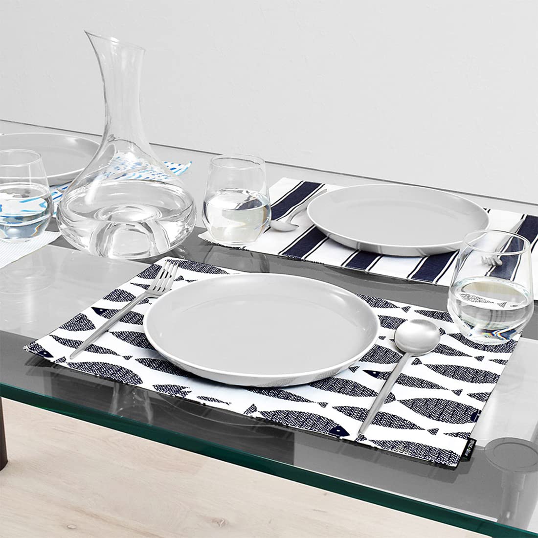 

СТИЛЬ Набор из 2 двусторонних хлопковых салфеток под тарелку с рисунком синей рыбы, 100% (30см 45см), Дизайн, W3100500,