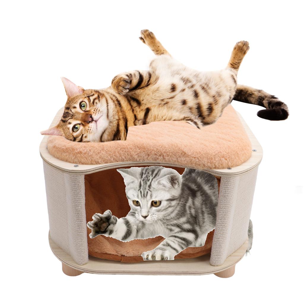 Scaun Casă Pisică Multifuncțional Universal Patru Anotimpuri Anti-Zgârieturi Robust Peșteră din Lemn Casă Pisică pentru