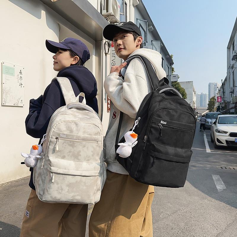 New simple solid color backpack large capacity water-proof junior high school high school student schoolbag 15.6 inch travel backpack