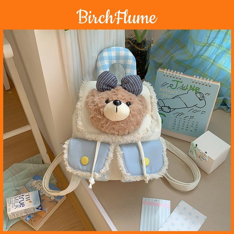 Plush Cartoon Bear Dog Bunny Backpack For Teens With Drawstring Closure And Vintage Details