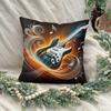 Pillowcase 1Pc, Electric Guitar Melody, Printed Holiday Theme Cushion Cover With Hidden Zipper, Suitable For Sofa, Living Room,
