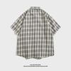 Trendy Men's Japanese Plaid Five-Point Sleeve Shirt for Summer
