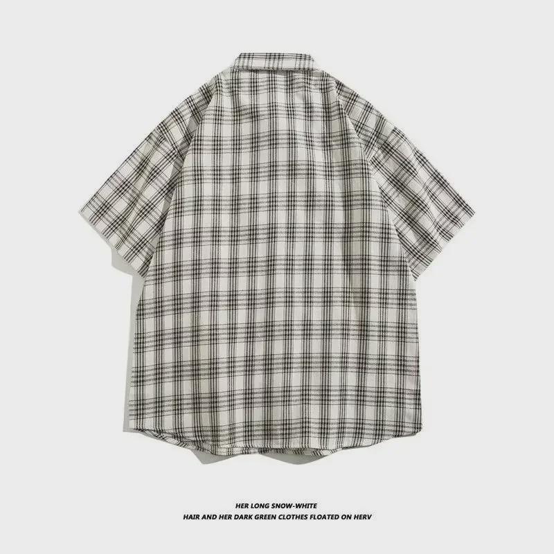 Trendy Men's Japanese Plaid Five-Point Sleeve Shirt for Summer
