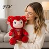 Skin Friendly Polyester Fiber Toy Lucky Sheep Plush Toy, Chinese New Year Zodiac Doll with Red Traditional Embroidery Ornament Curly Fur And