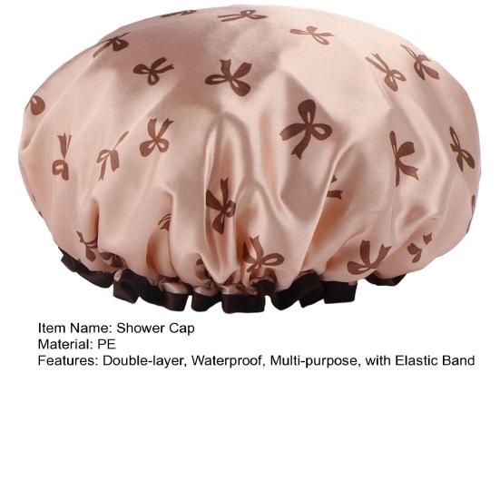 Women Waterproof Shower Cap Double Layer Bath Hair Hat with Elastic Band Reusable Moisture