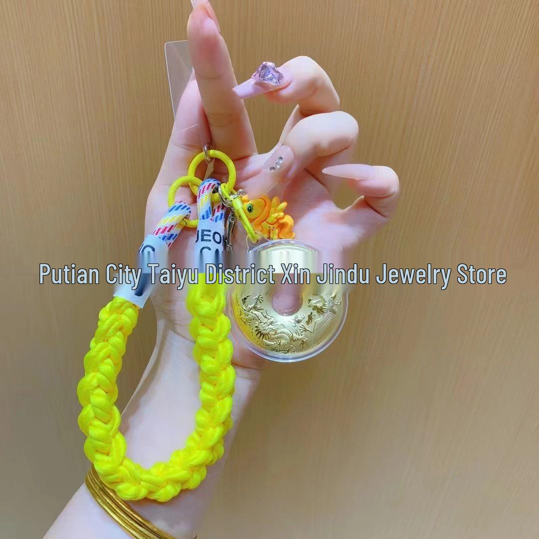 

999 Pure Gold Dragon & Phoenix Pendant Keychain: Mid-Autumn Festival National Style Ornament