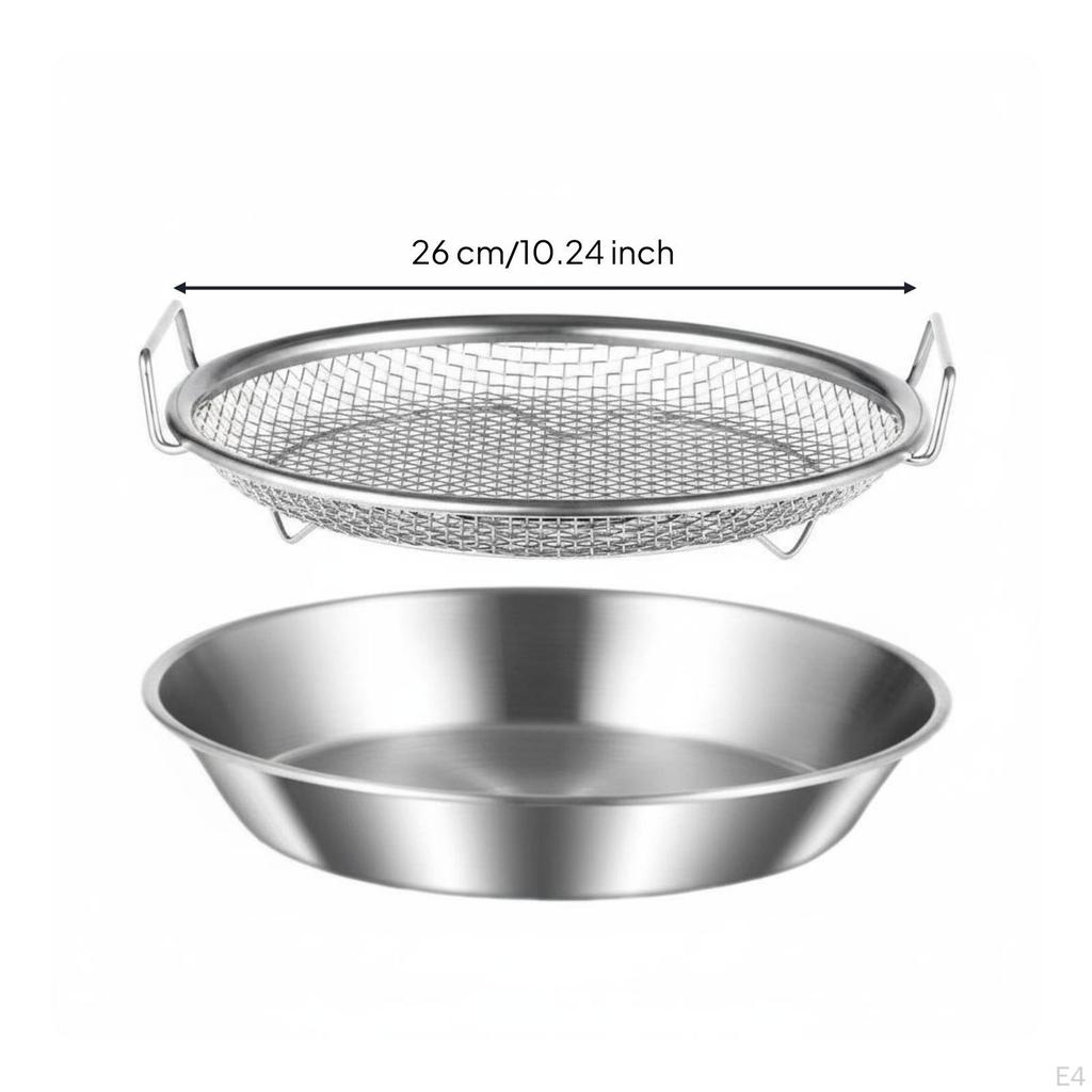 Oil Draining Pan Set Easy to Clean Stainless Steel Strainer Tray Raised boarder Round Mesh
