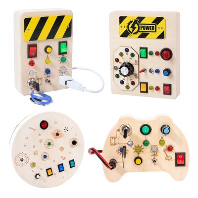 Baby Montessori Wooden Busy Board with LED Light Sensory Educational Activities Travel  for Toddlers 1-3Y Toggle Switch