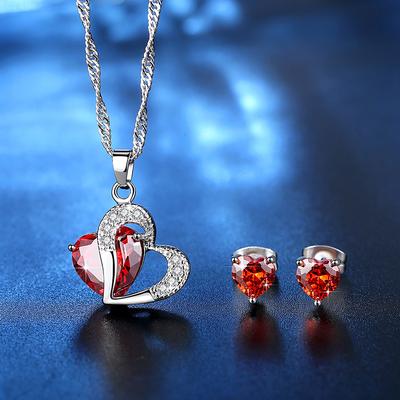 Trendy Love Heart Sharp Cubic Zirconia Necklace Earrings Set Fashion Color Optional Party Jewelry Sets for