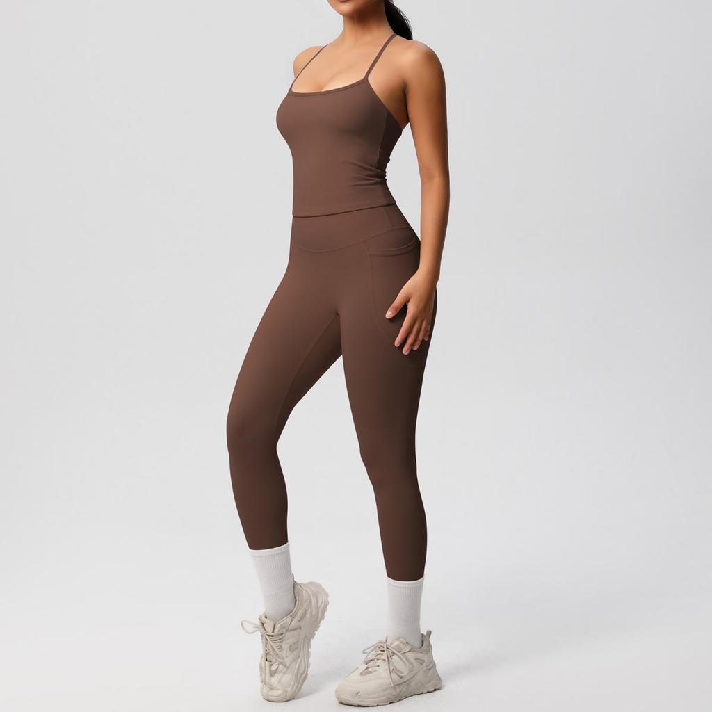 European & American Tight-Fit Brushed Yoga Vest Two-Piece Set for Women: Sports, Casual, Outdoor Running & Fitness