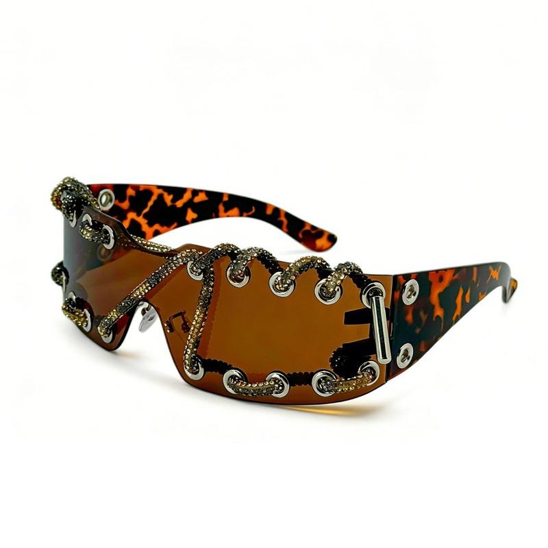 Cyberpunk Y2K Frameless Punk Flash Diamond Sunglasses Metal Ring Rivet Retro Futuristic Party Sunglasses