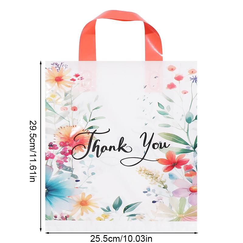 10pcs Flowers Thank You Gift Bag Plastic Tote Bags for Wedding Birthday Party Decoration Thanksgiving Christmas Gift Packaging