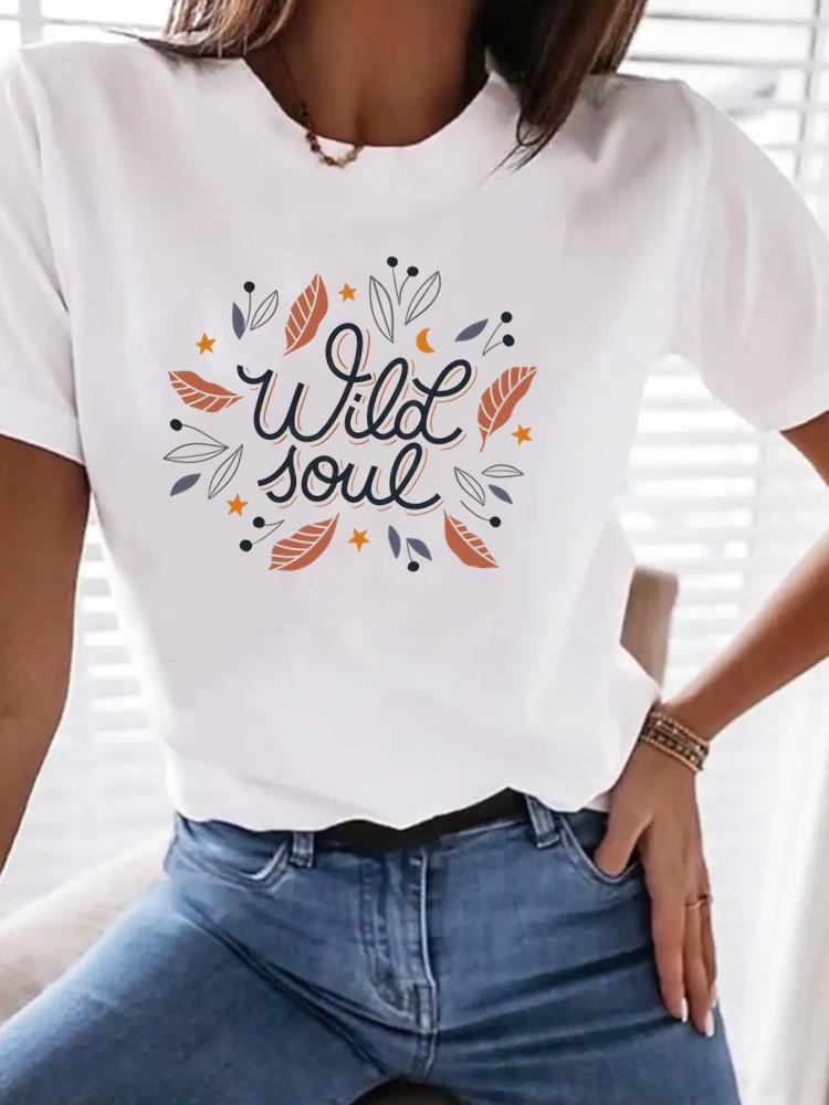 (Asian Size) Print Women Clothing Tee Top flower lovely trend Woman Short Sleeve T Shirt Fashion Female Graphic T-shirts