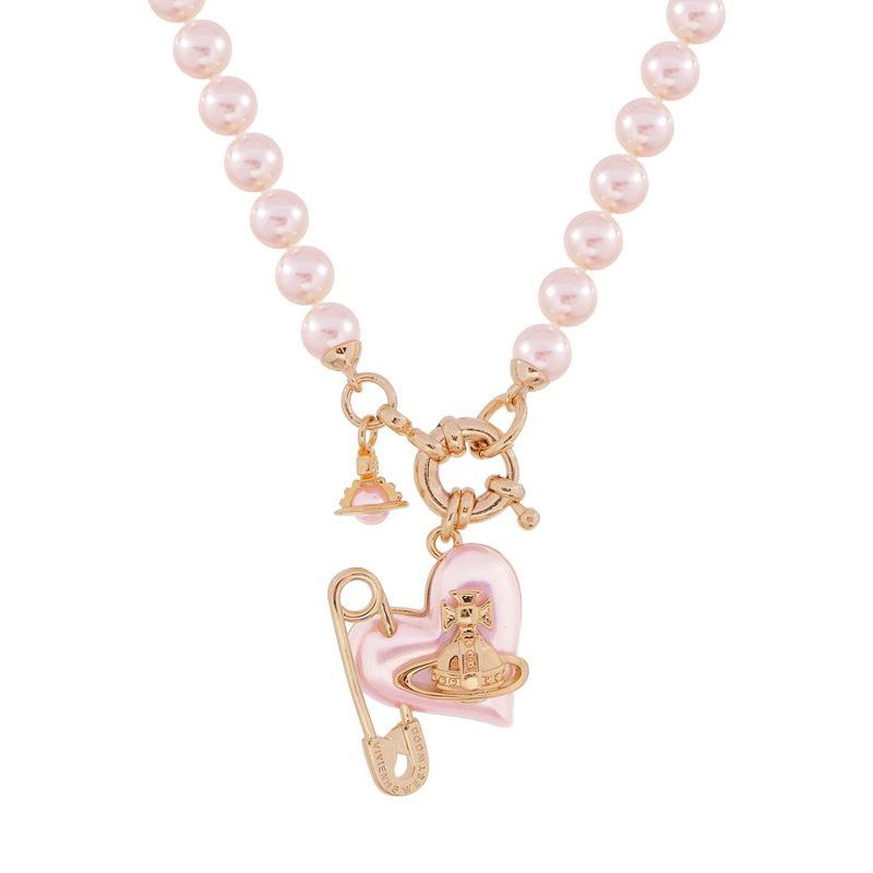 Queen Mother West's New Pink Pearl Love Pin Saturn Bracelet, Necklace, Earrings, Sweet Temperament Heart Shape