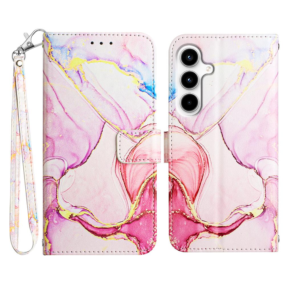 For Samsung Galaxy A35 5G Case with Strap Marble Pattern Leather Phone Cover Card Holder