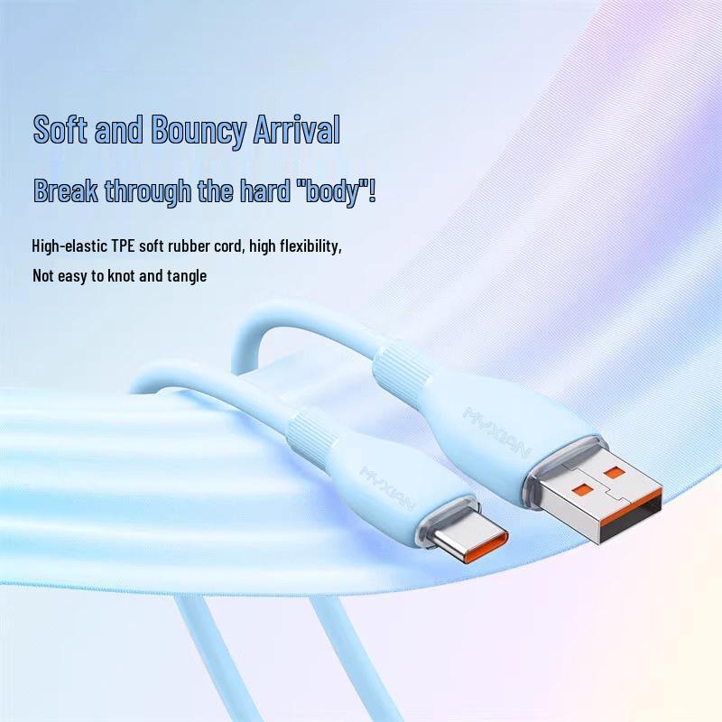 Bouncy Type-C Data Cable, 120W Super Fast Charging, Compatible with Huawei Honor 6A, Silicone Flash Charging Cable, Cross-border.