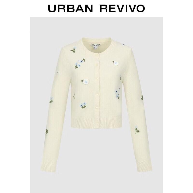 UR2026 Women s Floral Embroidered Short Knit Cardigan L
