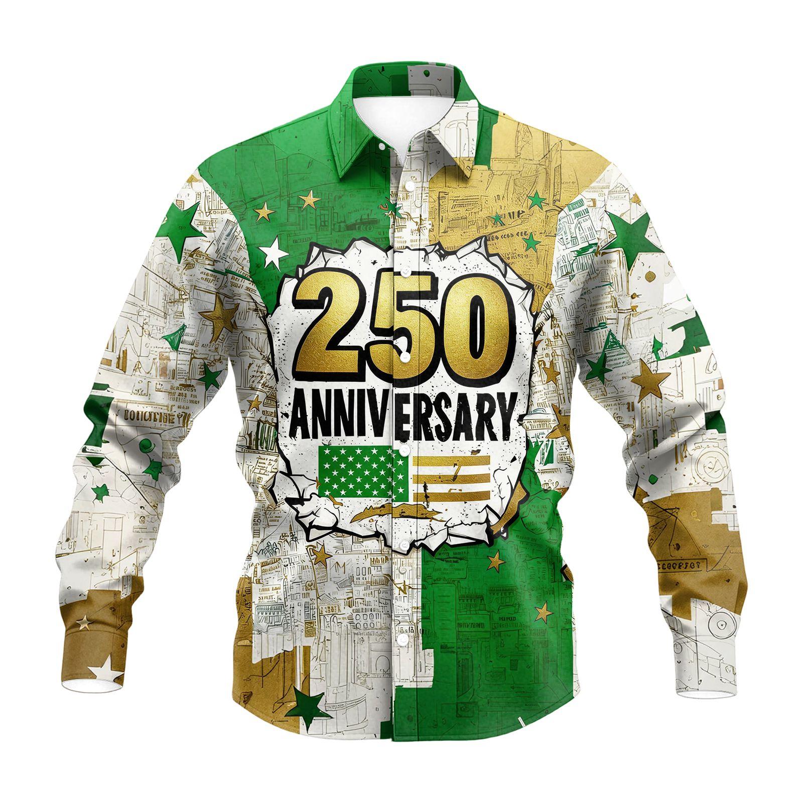 Мужские рубашки с длинным рукавом к 250-летию США 1776-2026 Рубашки с американским флагом M зелёный