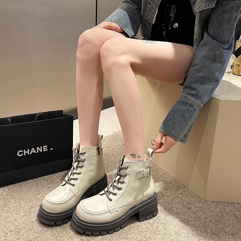 Модные ботинки для женщин Платформа Высокие модные ботинки Боковая молния Шнуровка Теплая — фото 3