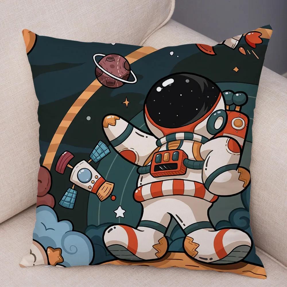 Cartoon Astronauten Kissenbezug Weicher Plüsch Dekor Kosmischer Himmel Kissenbezug für Sofa Zuhause Auto Doppelseitiger Druck Kissenhülle Kinderzimmer