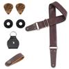 Vintage Woven Guitar Strap for Acoustic and Electric Guitars 2 Free Rubber Strap 2 Free Guitar Picks [Jasenna] + Locks, (1-Carved Brown)