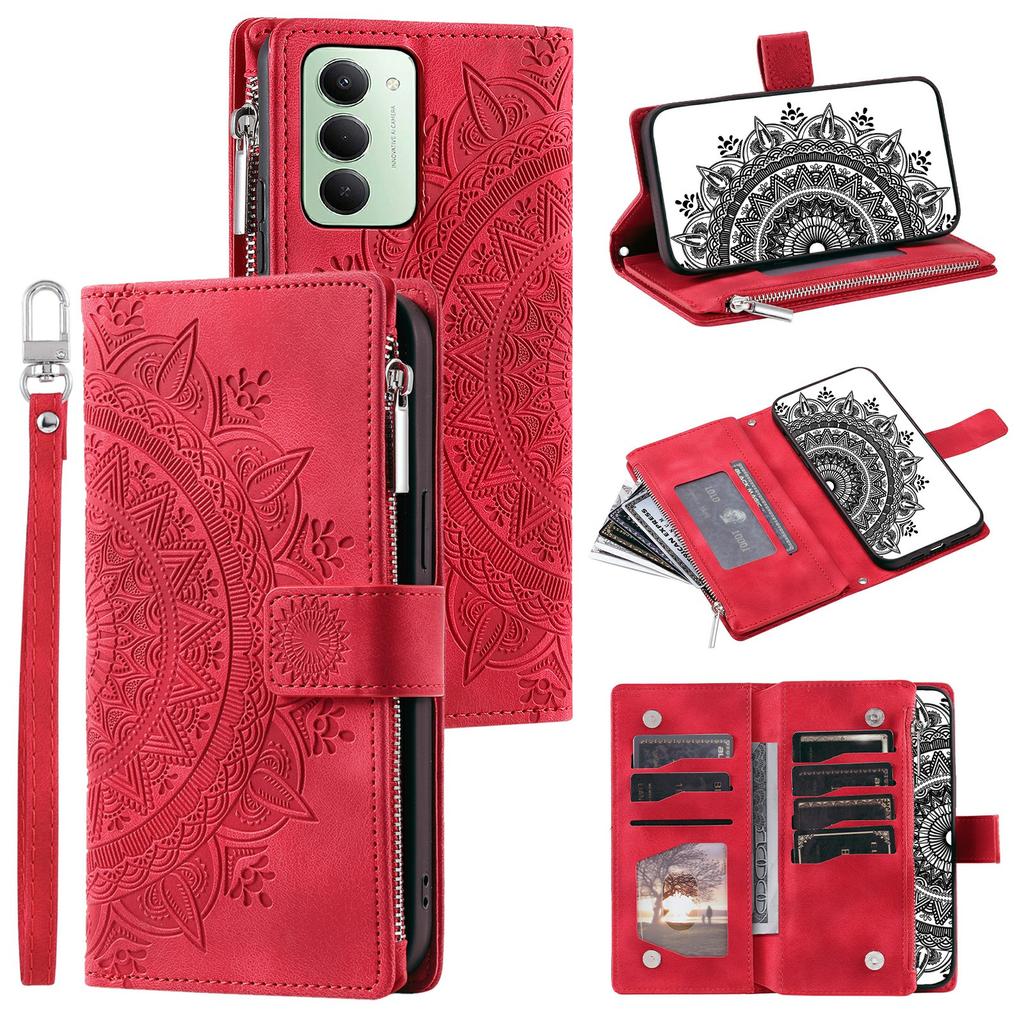 For Xiaomi Redmi 15 5G (EU) (171mm)/4G (EU) (171mm) Wallet Case Mandala Flower Pattern PU Leather Phone Cover with Wrist Strap