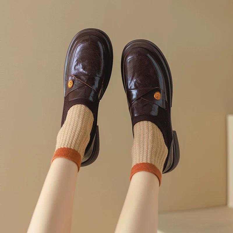 

Женские лоферы из мягкой кожи класса люкс, весенне-осенние туфли на платформе, ленивые туфли на одну педаль, маленькие кожаные туфли в британском стиле jk, туфли на толстом каблуке 39 темно-коричневого