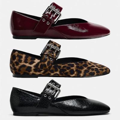 2025 Scarpe Donna Piatte Bocca Bassa Autunno Punta Appuntita Mocassini Ballerine Nuove Autunnali Leopardati Scarpe Eleganti Retrò Zapatos De Mujer