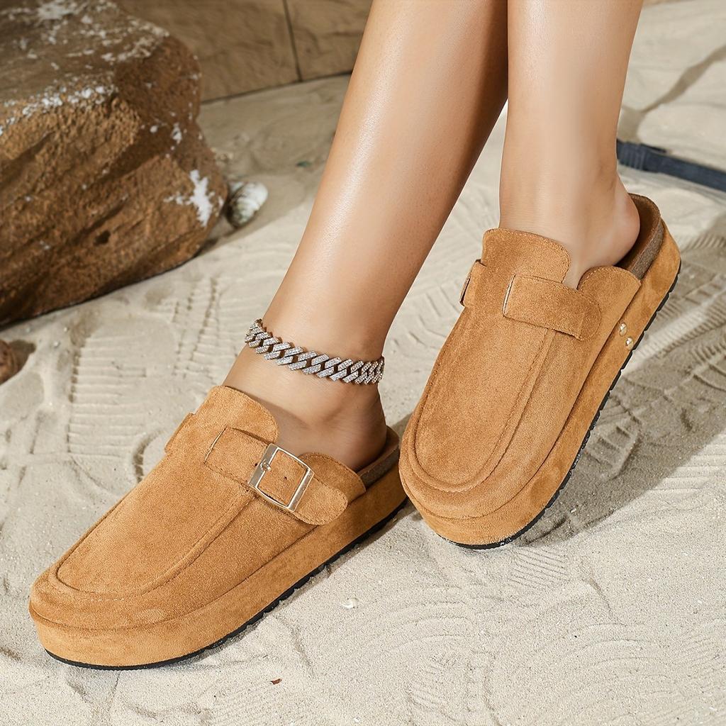 Summer Vacation Style Thick Soled Retro Closed Toe Slippers with Arch Support for Indoor and Outdoor Beach Leisure Walking, Suitable for Daily Wear