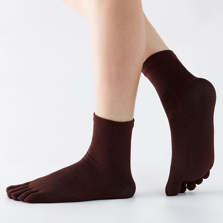 Chaussettes d'orteils en coton de couleur unie gris noir mi-mollet chaussettes pour femmes automne hiver chaud respirant chaussettes à cinq doigts