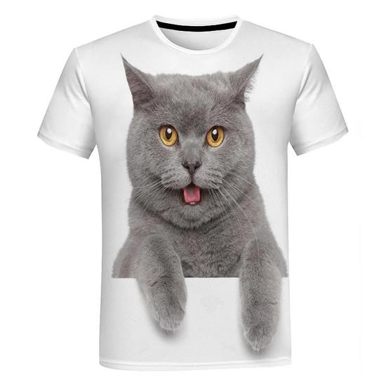 Fun Cat Pattern T-Shirt For Men Colorful Cartoon Animals 3D Print T Shirts Summer Loose Street Tops Round Neck Short Sleeve Tees