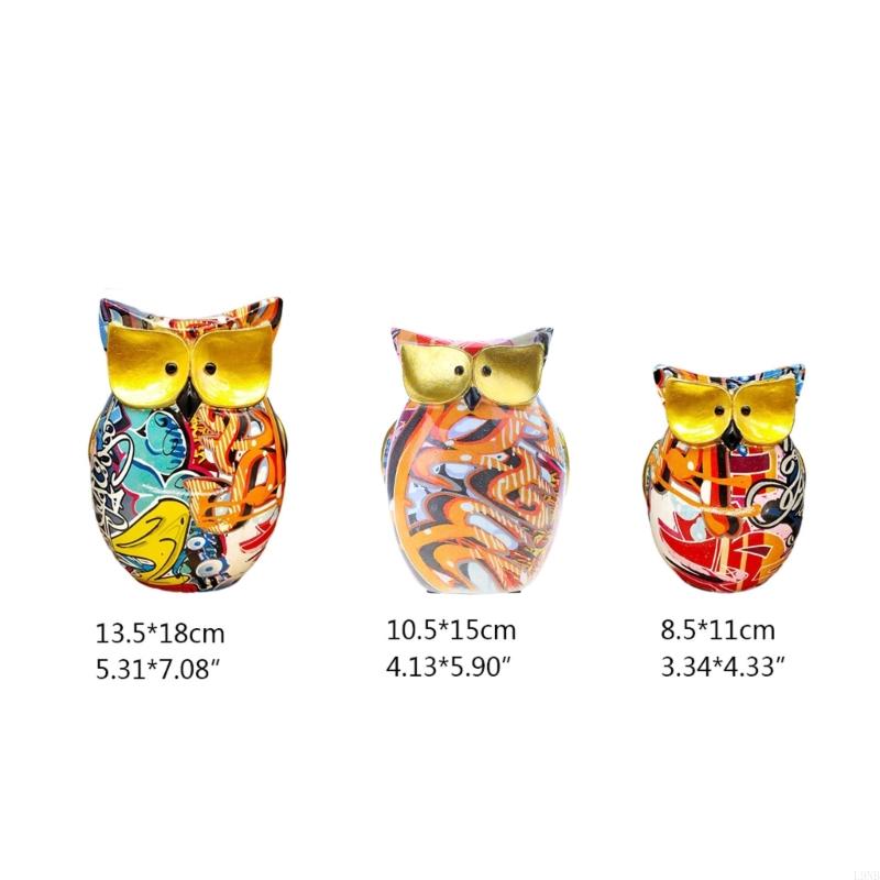 Modern Painted Owl Statue Resin Ornament Water Transfer Colorful Animal Sculpture Figurines Home Decoration