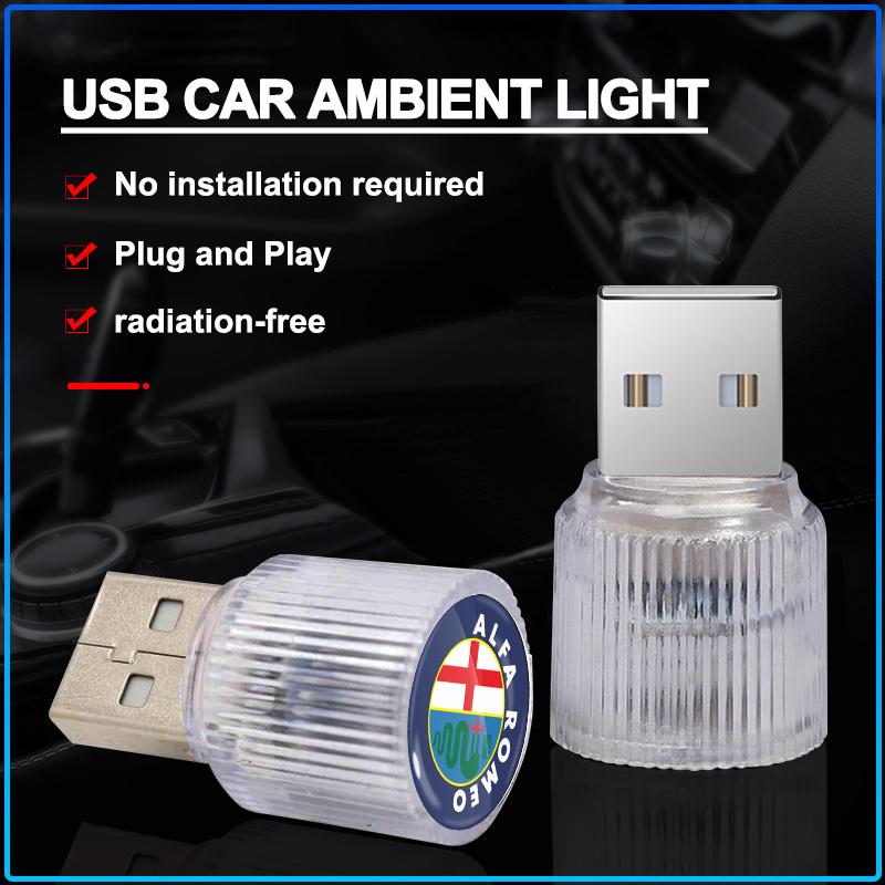 1Pcs USB Car LED Light Auto Interior Atmosphere Light Car Emblem Styling For Alfa Romeo 147 159 Giulietta Giulia Mito Spider Alpha Nheadrest