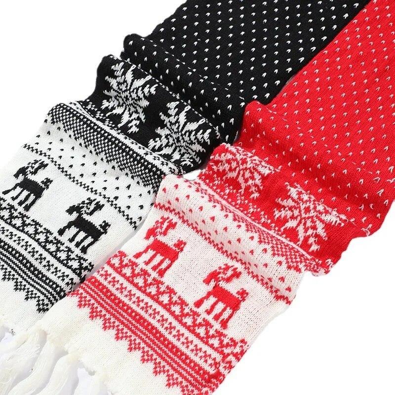 Christmas Scarves Cartoon Reindeer Snowflake Red/Black Warm Scarf Man And Woman Christmas Scarves