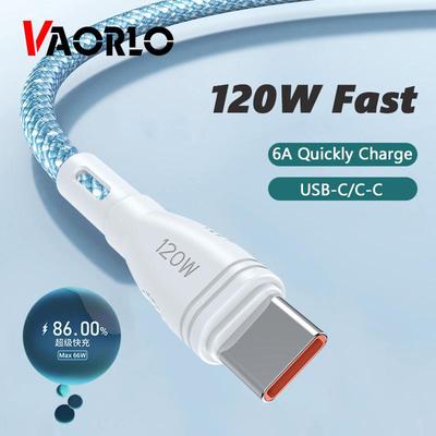 VAORLO Colorful 120W Fast Charging Cable USB To Type-C 6A Super Charge C-C 120W Quickly Charge Smart Chip Protection Not Hot Data Cable
