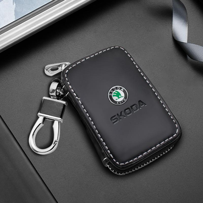 ypdvi1 For Skoda Models Genuine Leather Car Key Cover - Key Case, Wallet, Keychain Bag - Accessories (Octavia Kodiaq Kamiq Karoq)